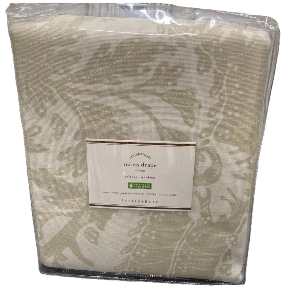 Pottery Barn Drapes Maris 50” x 84” Pair Pole Top Curtains Color Flax New Open